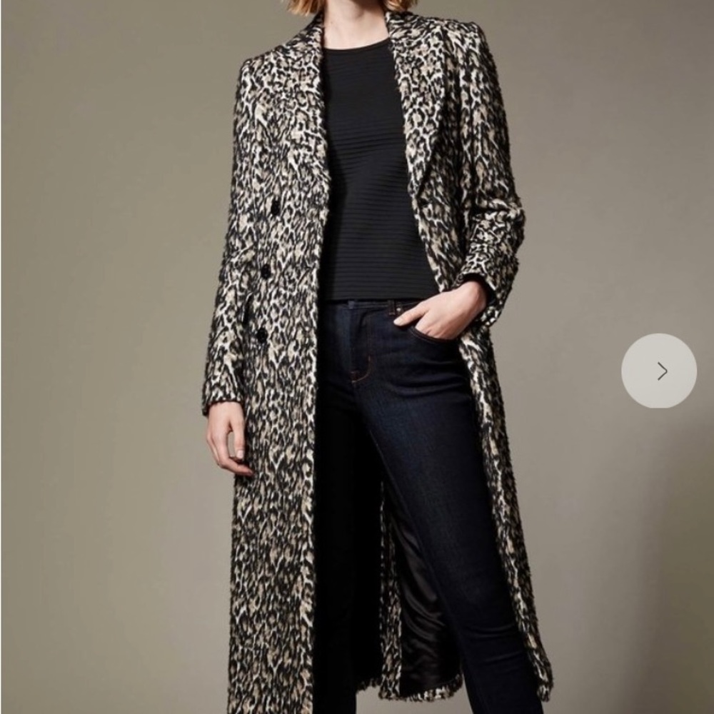 Karen Millen Snow Leopard Print Long line coat, 6